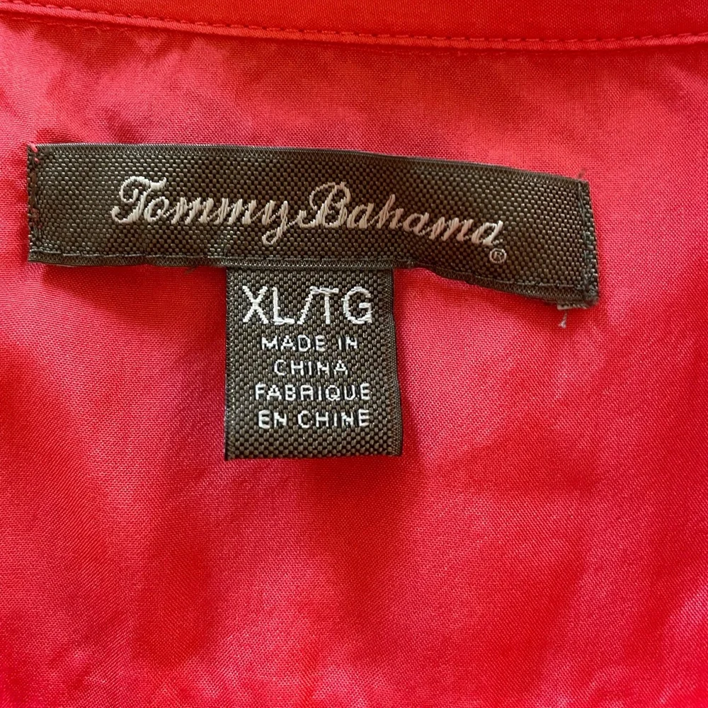 TOMMY BAHAMA CORAL 100% SILK BLOUSE Size XL Long Sleeved Button Down - Picture 5 of 14